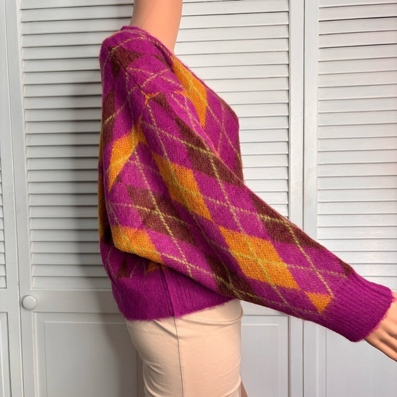 New DAYDREAMER Fuchsia Sunset Argyle Cardigan Size Small - Picture 4 of 9